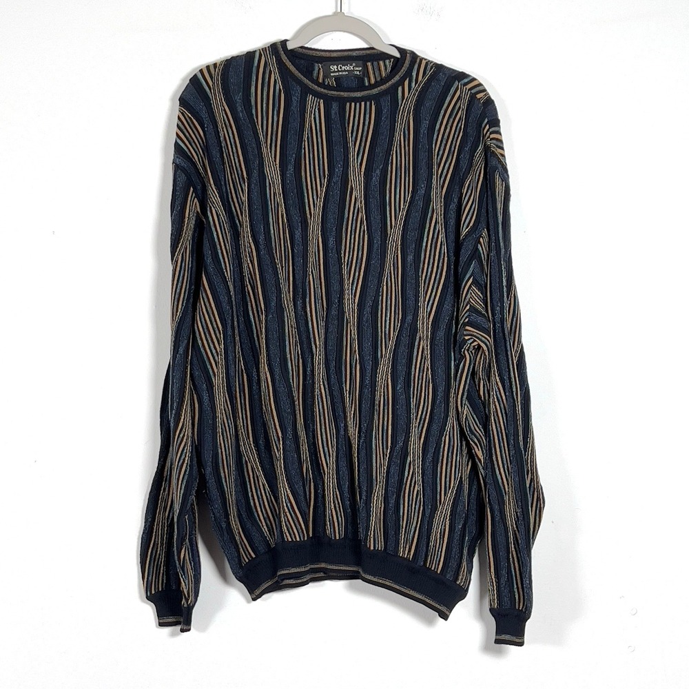 Vtg St Croix Pullover Crewneck Cosby Sweater Mens Sz 2XL Multicolor Oldmoney